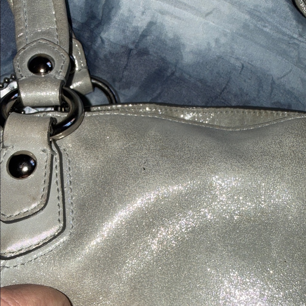 Coach Poppy Shimmering Metallic Cream Shoulder Bag with Legacy Lining - Picture 13 of 15
